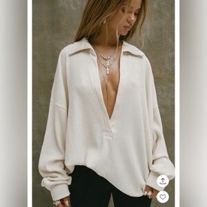 Joah Brown Deep V Oversized Pullover Sweater Women’s size S/M